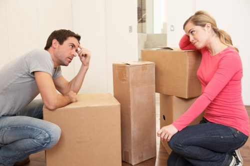 Packed boxes and furniture prepared for removal service