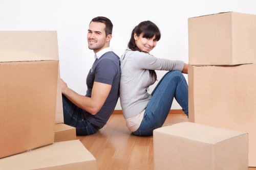 Boxes and household items prepared for transport by a Finchley moving service